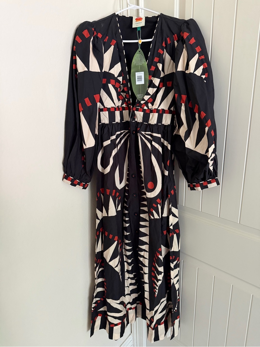 FARM Rio Black, Cream & Red Geometric Button-Front Maxi Dress - Picture 2 of 3